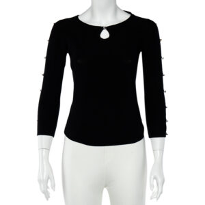 Emporio Armani Black Silk Knit Crystal Detail Long Sleeve Top M