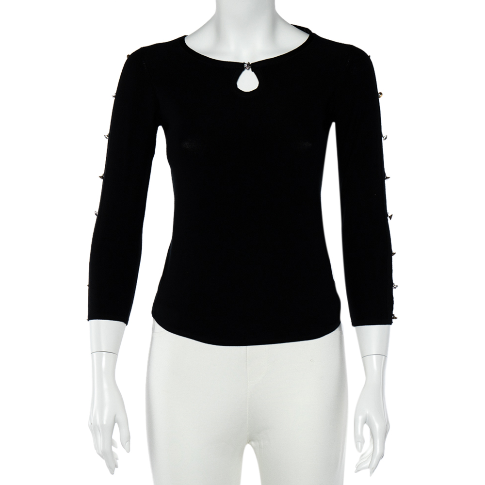 luxury-women-emporio-armani-used-clothes-p489215-002 Emporio Armani Black Silk Knit Crystal Detail Long Sleeve Top M