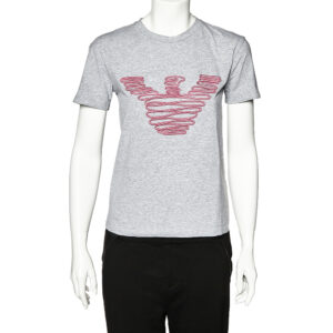 Emporio Armani Grey Cotton Logo Embroidered Crew Neck T-Shirt S