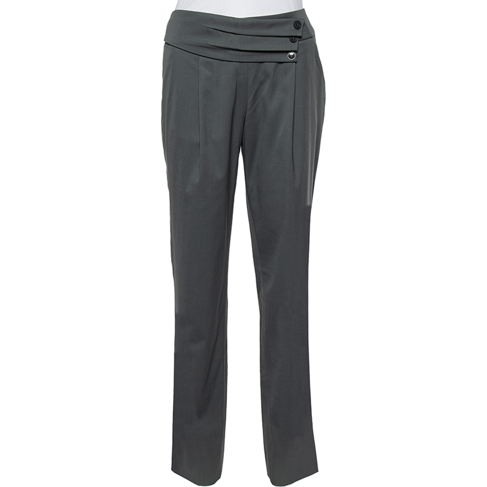 Emporio Armani Grey Wool Pleated Detail Trousers M