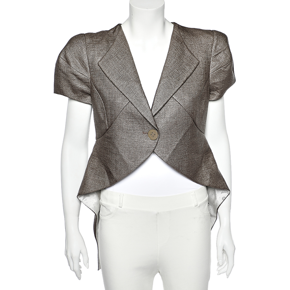 luxury-women-emporio-armani-used-clothes-p542388-003-1 Emporio Armani Brown Synthetic Asymmetric Hem Blazer L