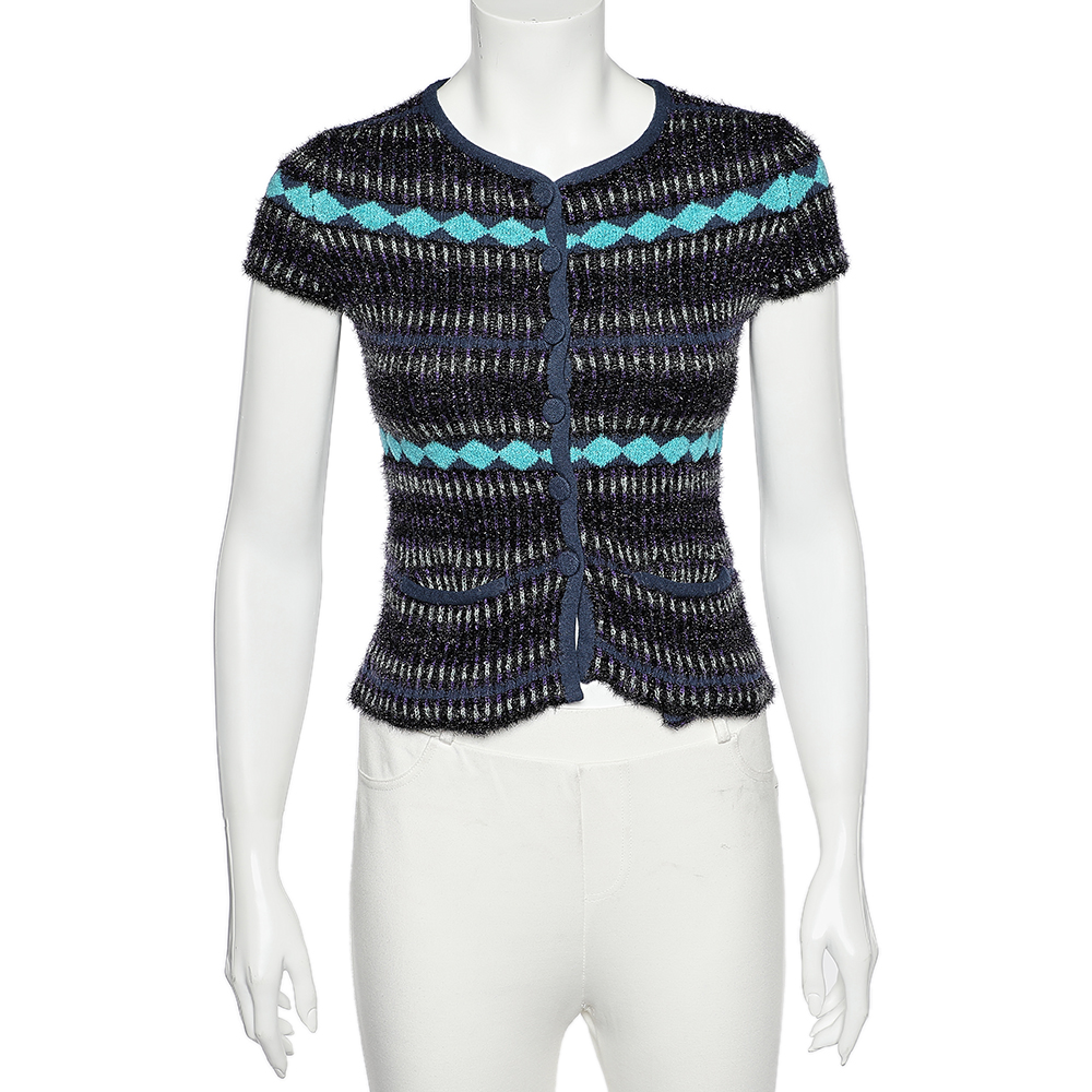 luxury-women-emporio-armani-used-clothes-p542403-002-2 Emporio Armani Multicolor patterned Lurex Knit Button Front Top S