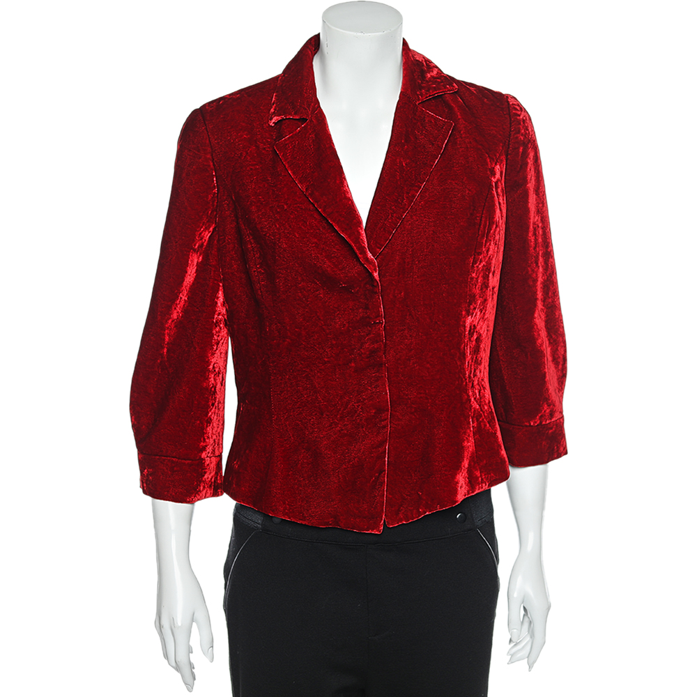 luxury-women-emporio-armani-used-clothes-p563271-005-2 Emporio Armani Red Velvet Button Front Blazer L