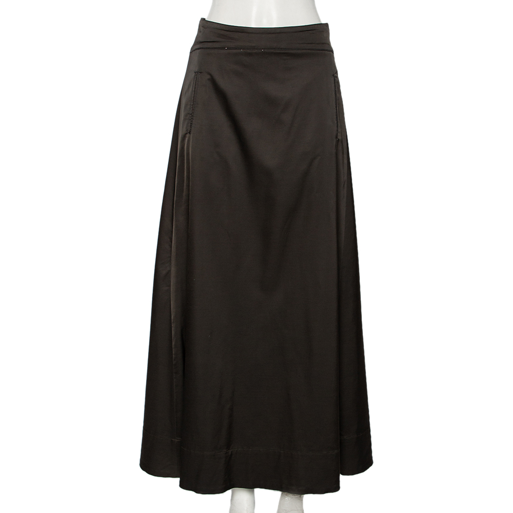 luxury-women-emporio-armani-used-clothes-p566261-007-2 Emporio Armani Dark Grey Sateen Pocketed Maxi Skirt M