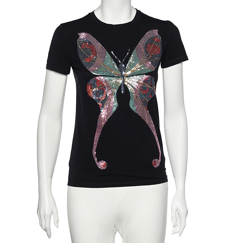 luxury-women-emporio-armani-used-clothes-p573324-010-2 Emporio Armani Black Butterfly Print Cotton Sequins Top M