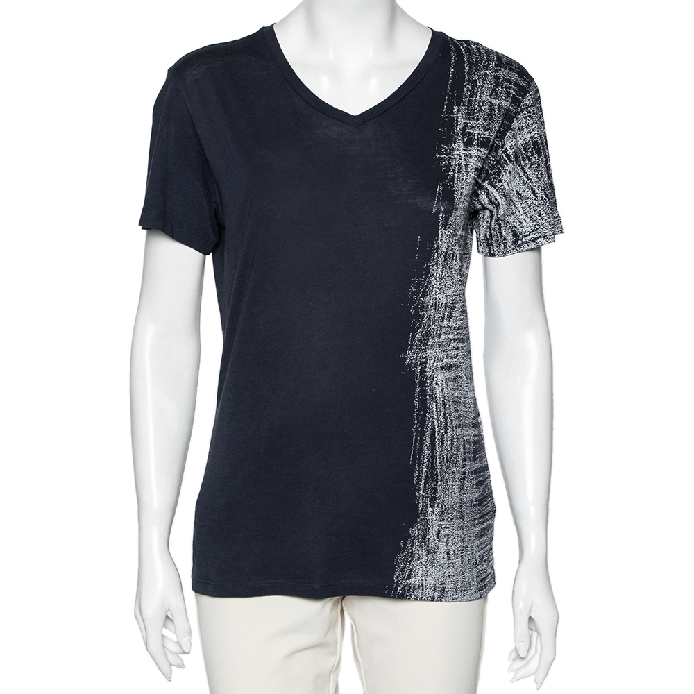 luxury-women-emporio-armani-used-clothes-p584666-009-2 Emporio Armani Blue Cotton Half Printed Short Sleeve T-Shirt S