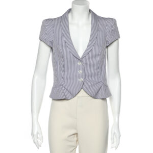 Emporio Armani Blue & White Striped Cotton Cropped Blazer M