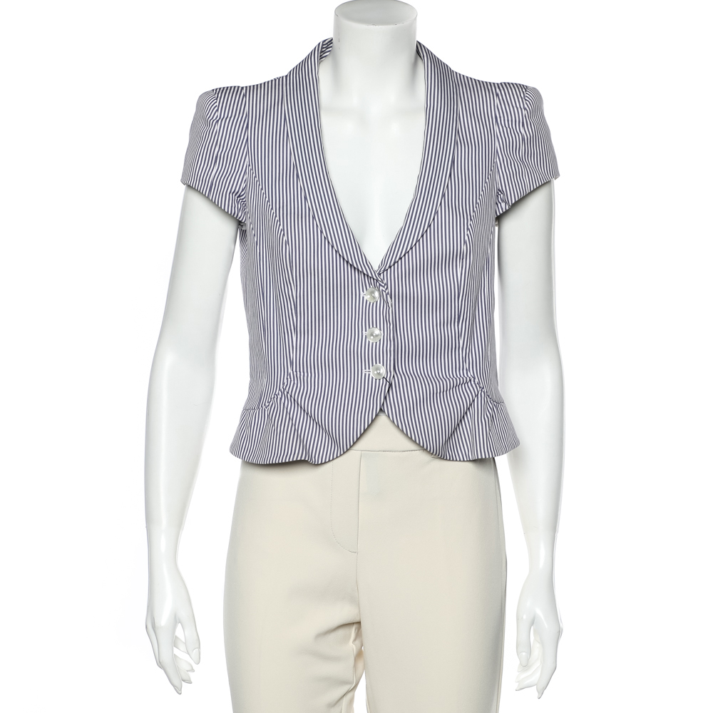 luxury-women-emporio-armani-used-clothes-p595971-001-2 Emporio Armani Blue & White Striped Cotton Cropped Blazer M