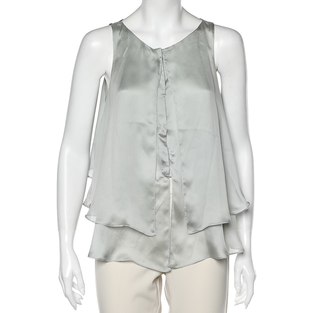 luxury-women-emporio-armani-used-clothes-p596342-002-2 Emporio Armani Pale Green Silk Layered Sleeveless Button Front Top M