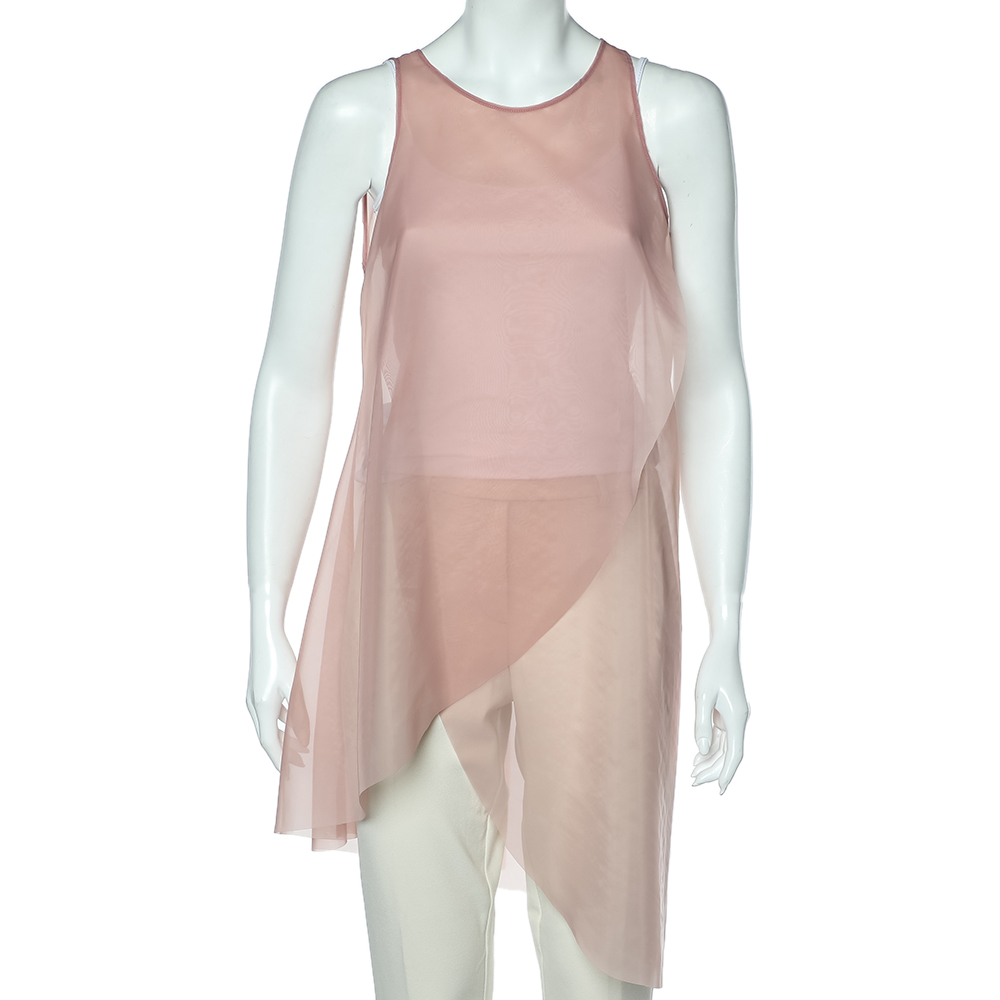 luxury-women-emporio-armani-used-clothes-p596514-006-2 Emporio Armani Pink Taffeta Sheer Sleeveless Top M