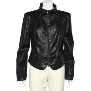 Emporio Armani Black Textured Cotton Zip Front Jacket L