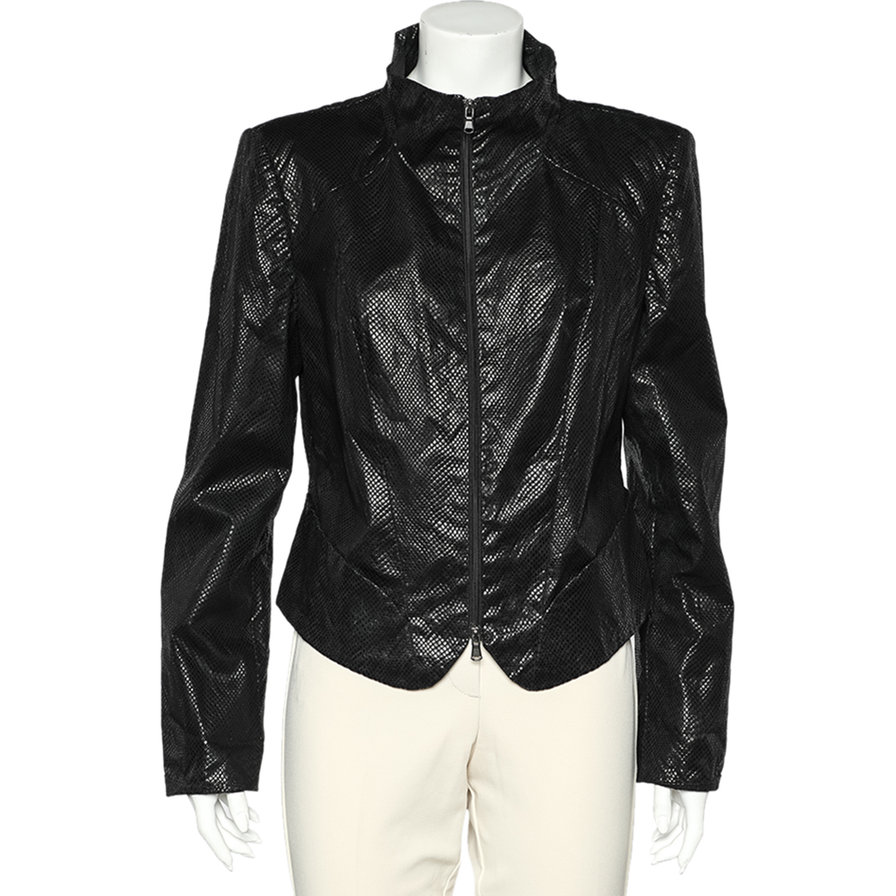 luxury-women-emporio-armani-used-clothes-p597854-005-2 Emporio Armani Black Textured Cotton Zip Front Jacket L