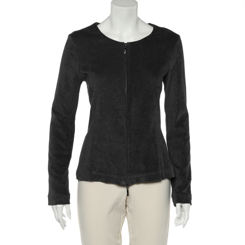 luxury-women-emporio-armani-used-clothes-p613549-001-2 Emporio Armani Grey Terry Zip Front Jacket M