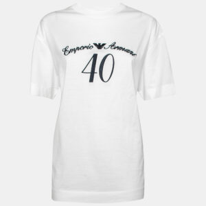 Emporio Armani White Cotton Logo Embroidered Crew Neck Top XL