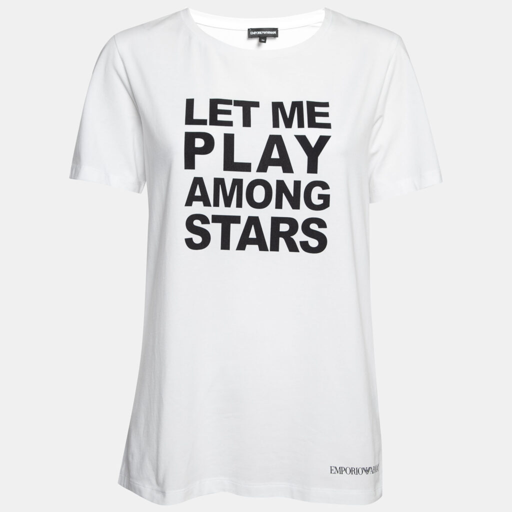 luxury-women-emporio-armani-used-clothes-p653245-001 Emporio Armani White Printed Cotton Short Sleeve T-Shirt L