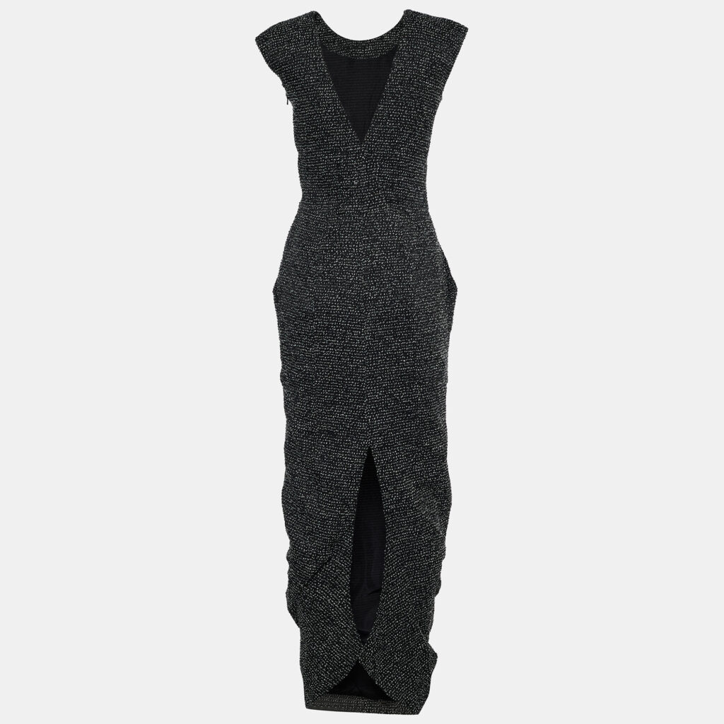 luxury-women-emporio-armani-used-clothes-p654402-001-1 Emporio Armani Black Patterned Wool & Crepe Maxi Dress S