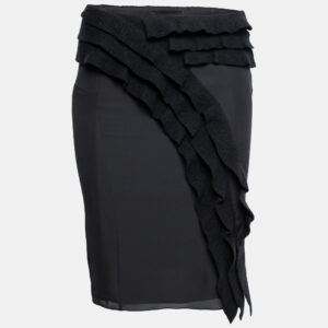 Emporio Armani Black Silk & Wool Ruffle Trimmed Skirt S