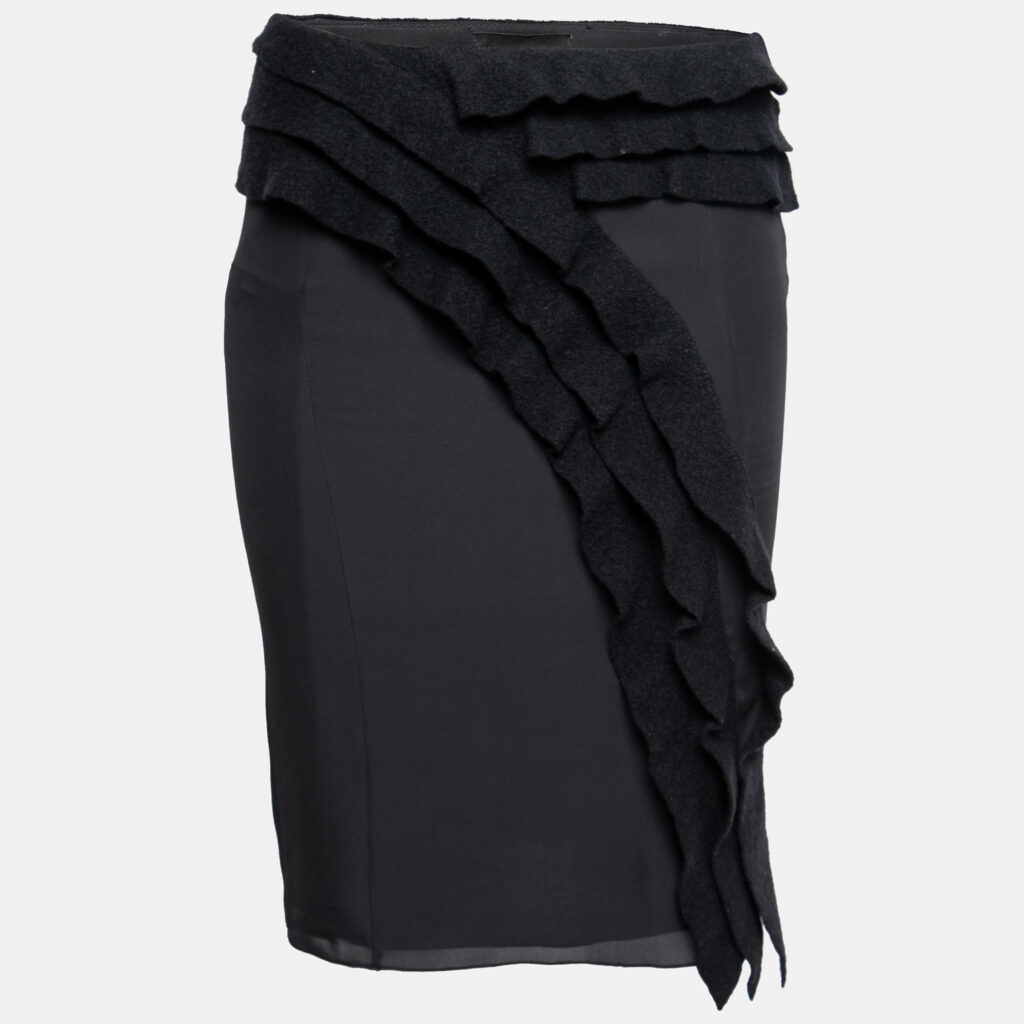 luxury-women-emporio-armani-used-clothes-p669465-001-1 Emporio Armani Black Silk & Wool Ruffle Trimmed Skirt S