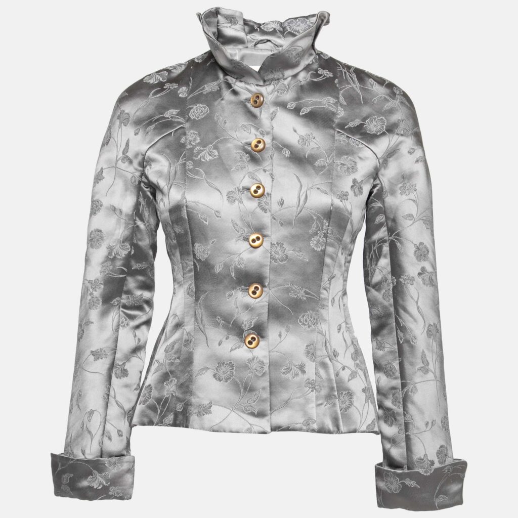 luxury-women-emporio-armani-used-clothes-p698117-001-1 Emporio Armani Grey Floral Embroidered Button Front Jacket M