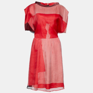 Emporio Armani Colorblock Silk Mock Neck Midi Dress L
