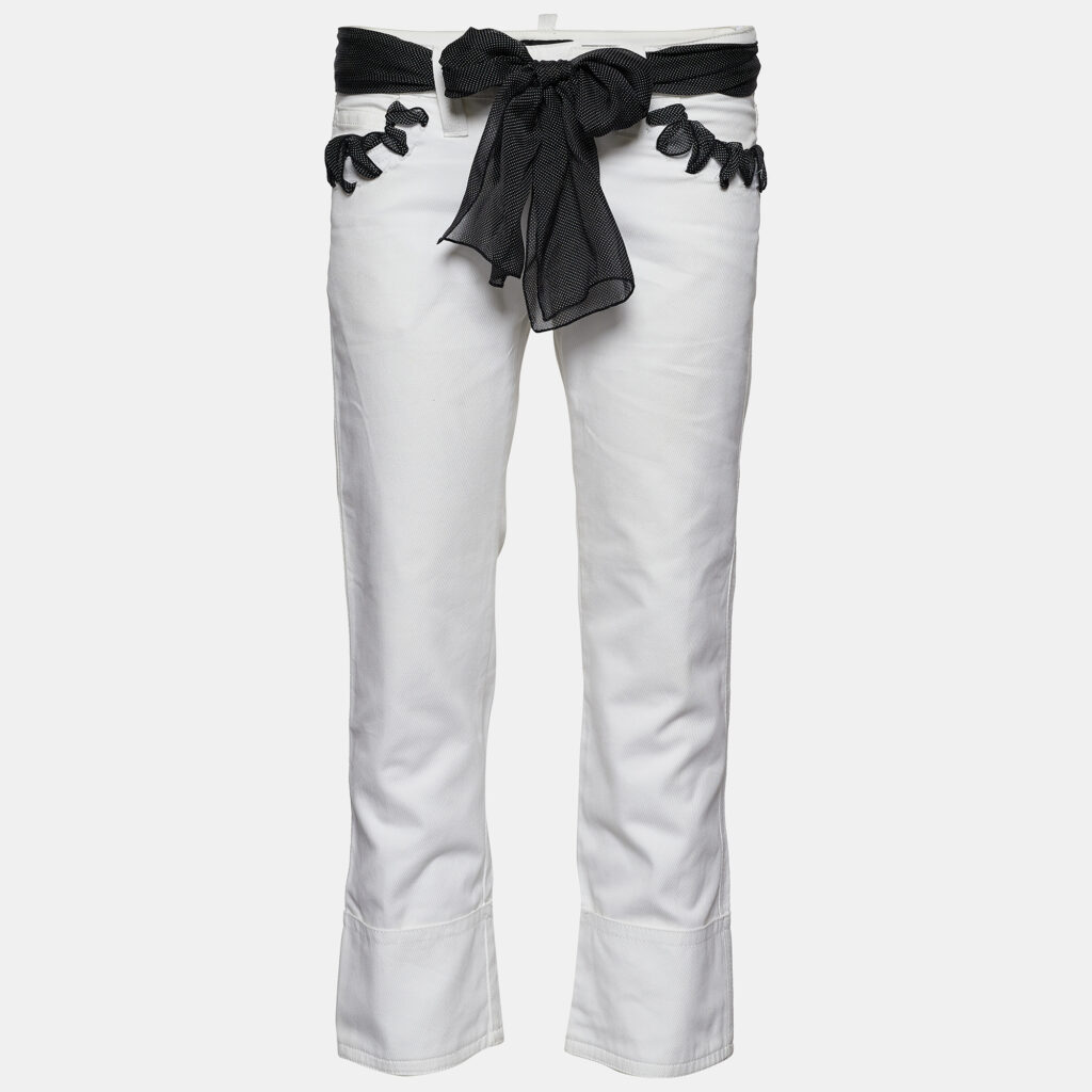 luxury-women-emporio-armani-used-clothes-p718516-005 Emporio Armani White Denim Bandana Belted Jeans S Waist 31"