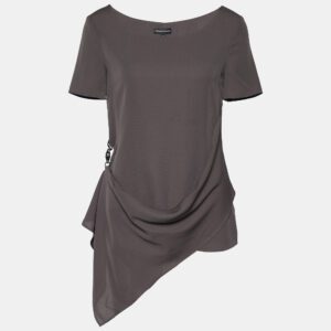 Emporio Armani Dark Grey Crepe Draped Detail Blouse S