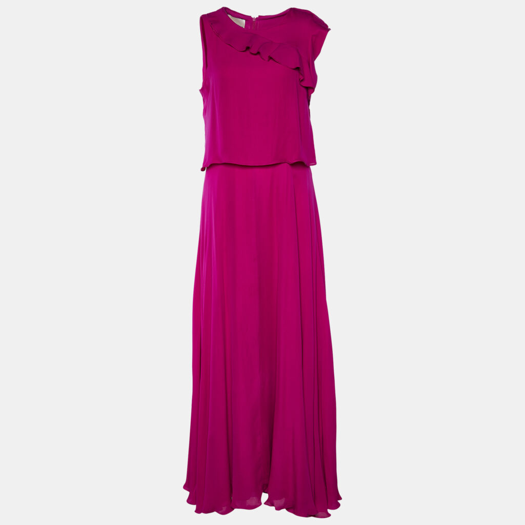 luxury-women-emporio-armani-used-clothes-p731377-005 Emporio Armani Purple Silk Ruffle Overlay Detail Sleeveless Maxi Dress M