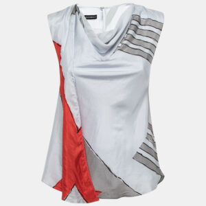 Emporio Armani Light Blue Printed Silk Draped Top S