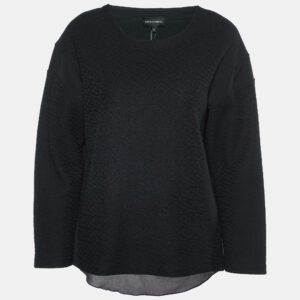 Emporio Armani Black Textured Cotton Blend Split  Back Detail Top M