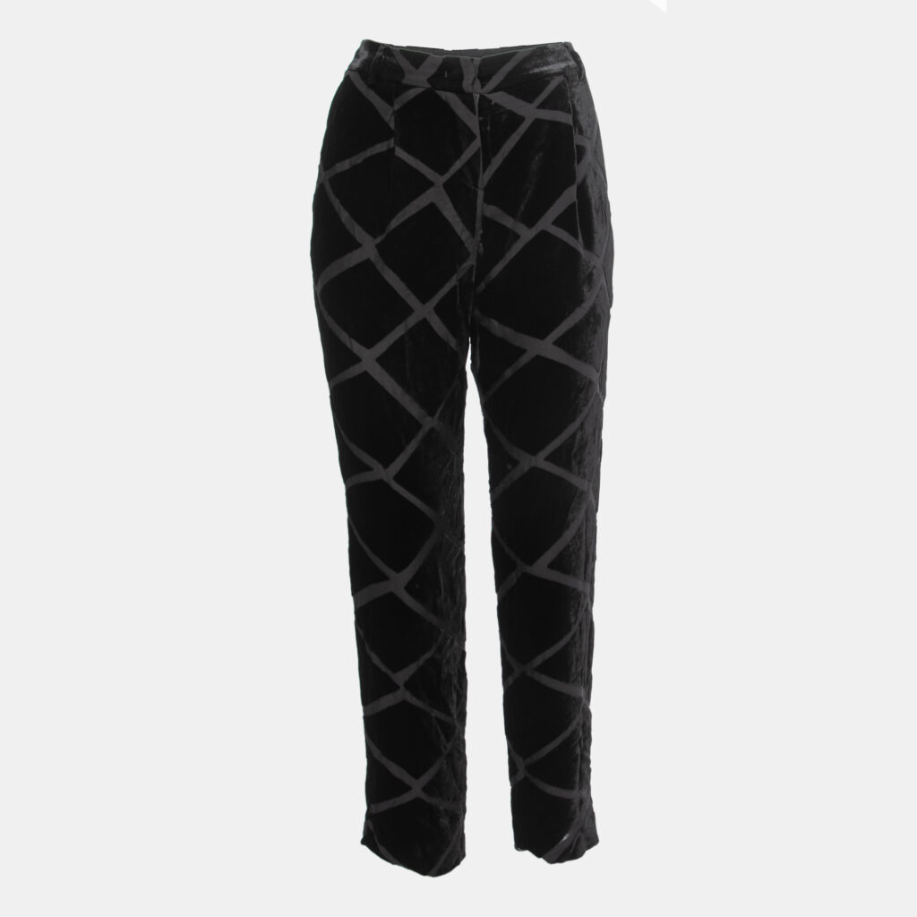 luxury-women-emporio-armani-used-clothes-p822673-002 Emporio Armani Black Patterned Velvet Straight Leg Pants M