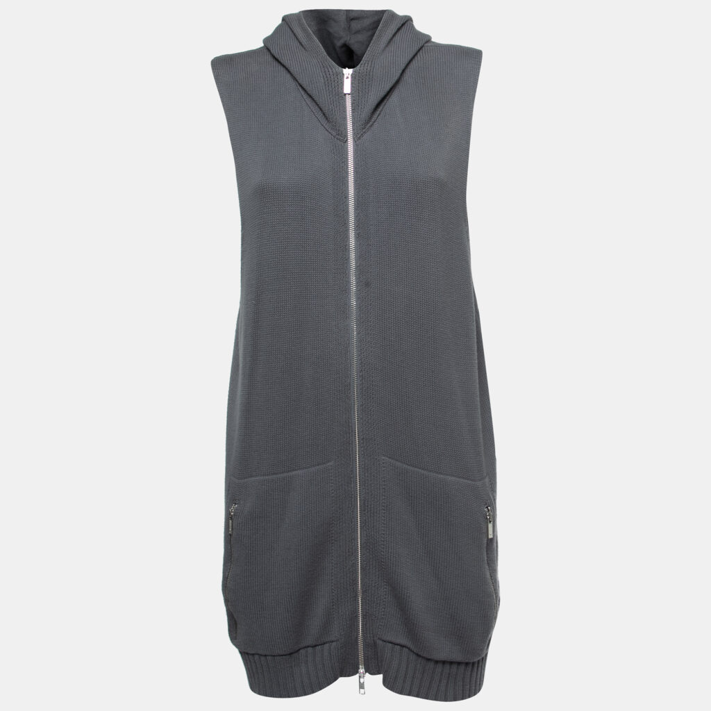 luxury-women-emporio-armani-used-clothes-p870149-002 Emporio Armani Grey Knit Zip Front Hooded Cardigan 3XL
