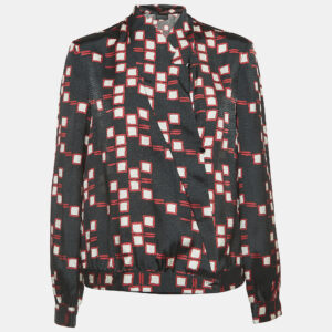 Emporio Armani Black Geometric Print Synthetic Long Sleeve Blouse M