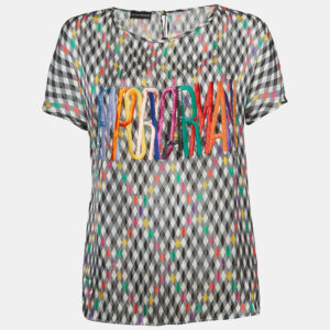 Emporio Armani Multicolor Checked Silk Embroidered Top S
