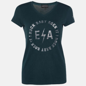 Emporio Armani Green Logo Print Cotton Crew Neck T-Shirt M