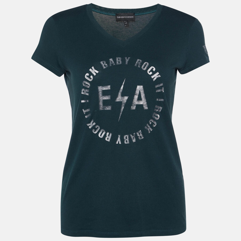 Emporio Armani Green Logo Print Cotton Crew Neck T-Shirt M