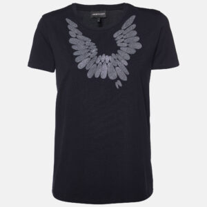 Emporio Armani Black Embellished Cotton Crew Neck T-Shirt M