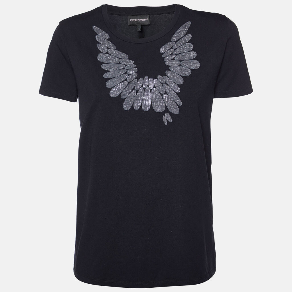 luxury-women-emporio-armani-used-clothes-p980393-004 Emporio Armani Black Embellished Cotton Crew Neck T-Shirt M