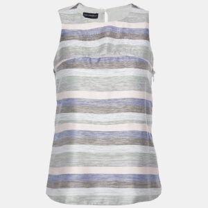 Emporio Armani Grey Striped Cotton & Silk Sleeveless Top S