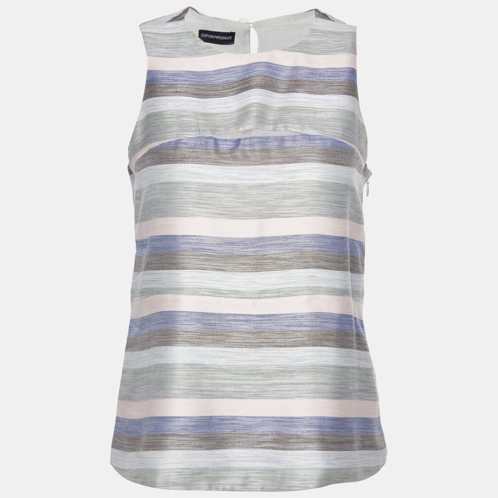 luxury-women-emporio-armani-used-clothes-p980399-001 Emporio Armani Grey Striped Cotton & Silk Sleeveless Top S
