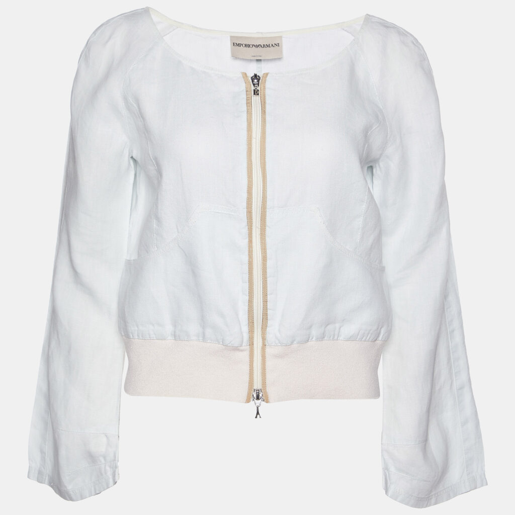 luxury-women-emporio-armani-used-clothes-p981479-003 Emporio Armani Pale Blue Zip Up Cropped Jacket M