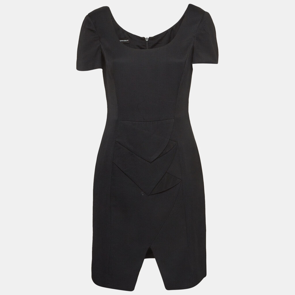 luxury-women-emporio-armani-used-clothes-p999827-003 Emporio Armani Black Textured Canvas Mini Dress M