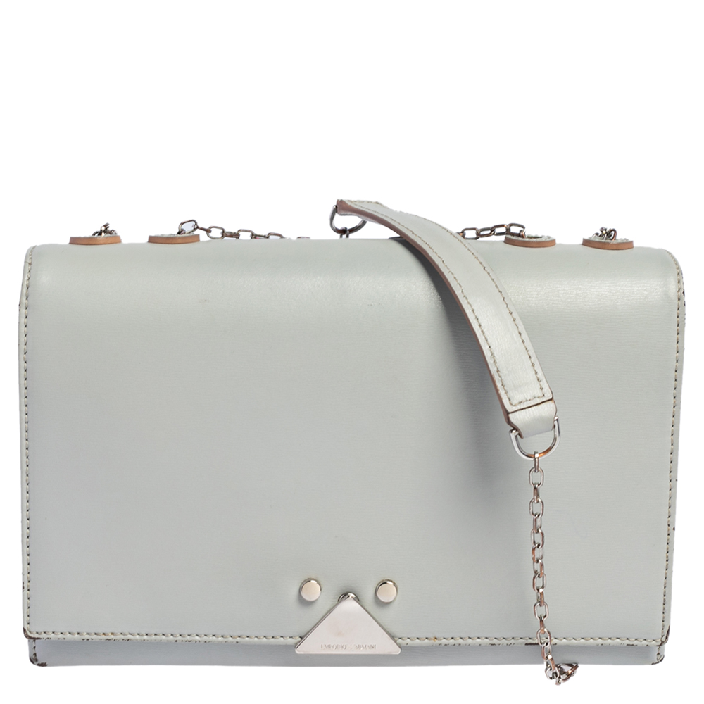 luxury-women-emporio-armani-used-handbags-p472691-004 Emporio Armani Grey Leather Chain Shoulder Bag