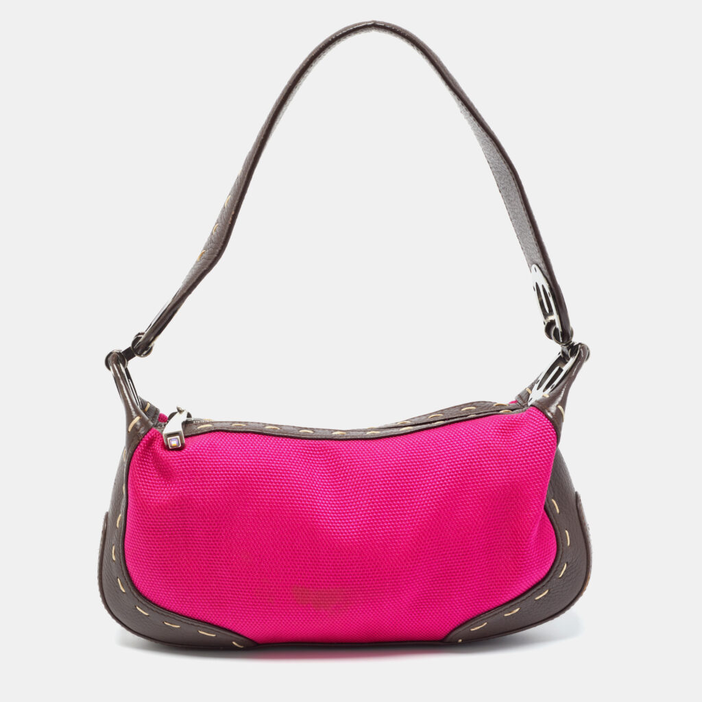 luxury-women-escada-used-handbags-p410147-002 Escada Magenta/Dark Brown Leather and Canvas Small Eluna Bag