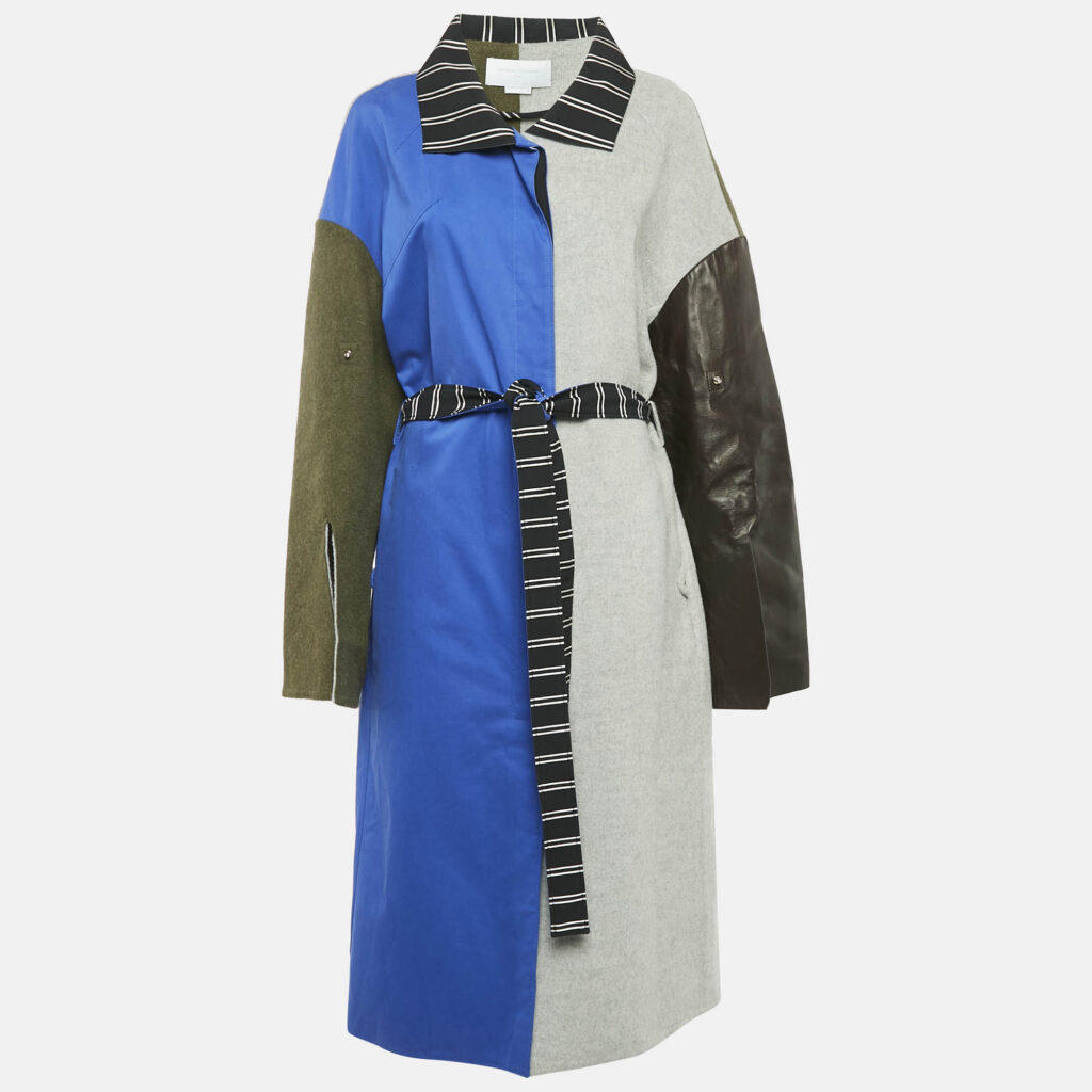 luxury-women-esteban-cortaza-used-clothes-p1109805-006 Esteban Cortazar Grey/Black Wool and Leather Belted Mid-Length Coat S