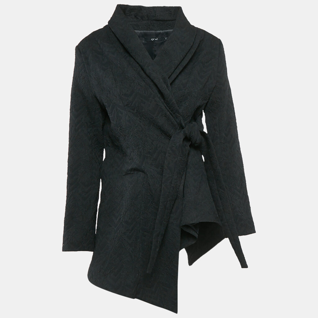 luxury-women-etal-used-clothes-p1093866-001 Etal Black Jacquard Waist Tie-Up Detail Asymmetric Jacket S