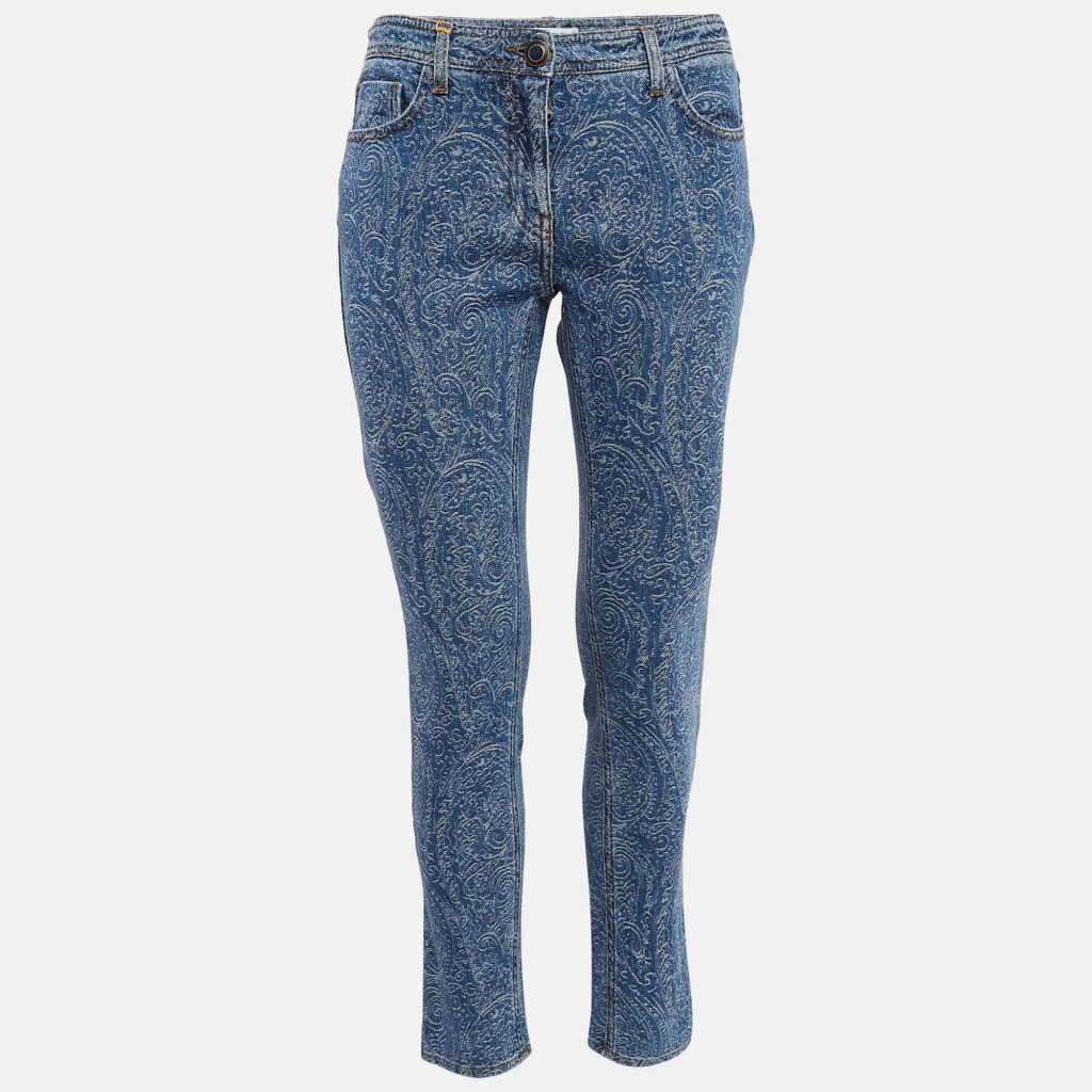 Etro Blue Paisley Pattern Denim Skinny Jeans L Waist 31"
