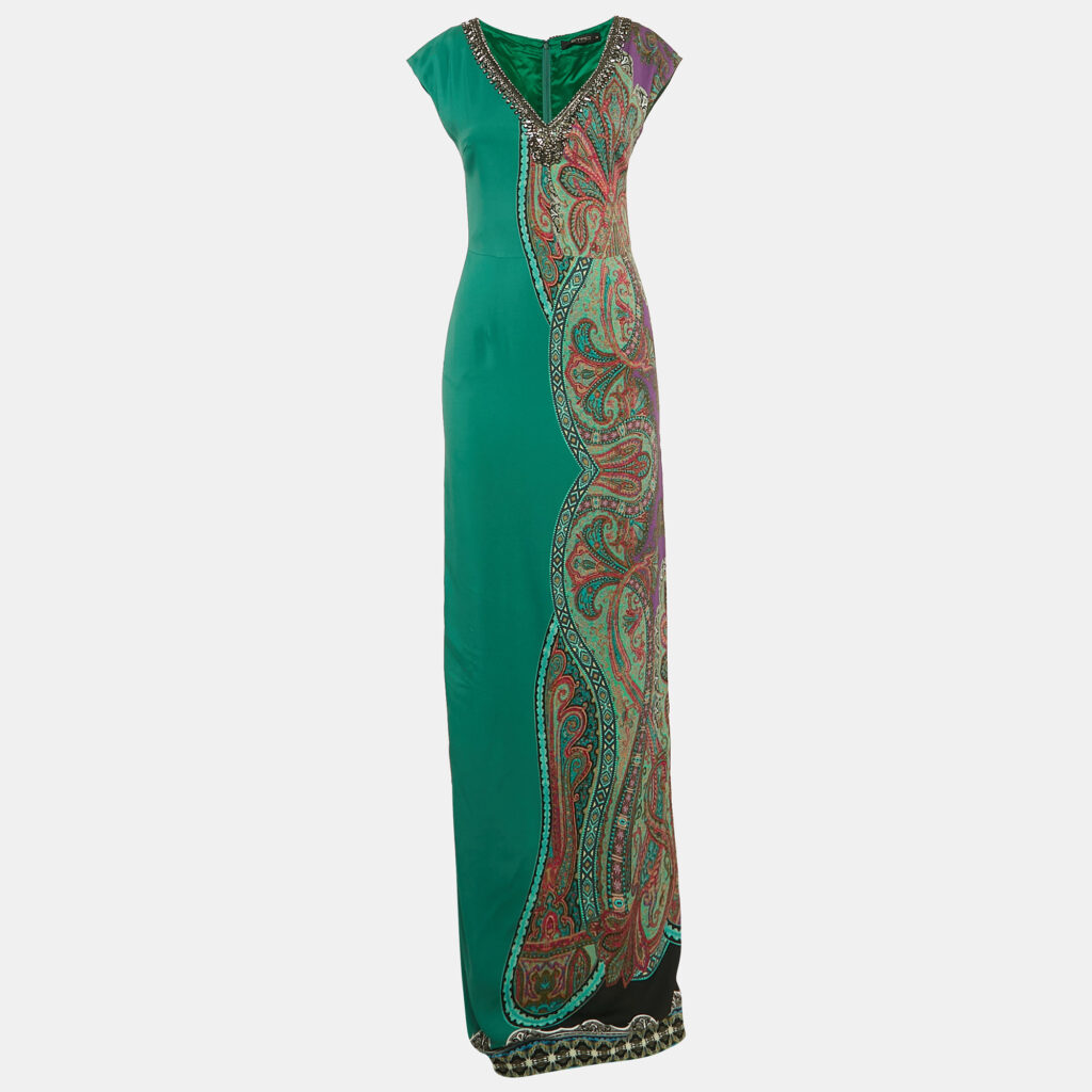luxury-women-etro-new-clothes-p1130955-003 Etro Green Paisley Print Crepe Embellished Maxi Dress S