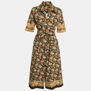 Etro Black Bird Print Cotton Button Front Shirt Dress L