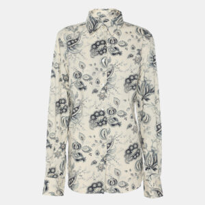 Etro Cream/Blue Paisley Print Cotton Blend Long Sleeve Shirt L