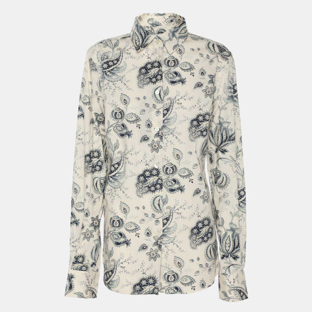Etro Cream/Blue Paisley Print Cotton Blend Long Sleeve Shirt L